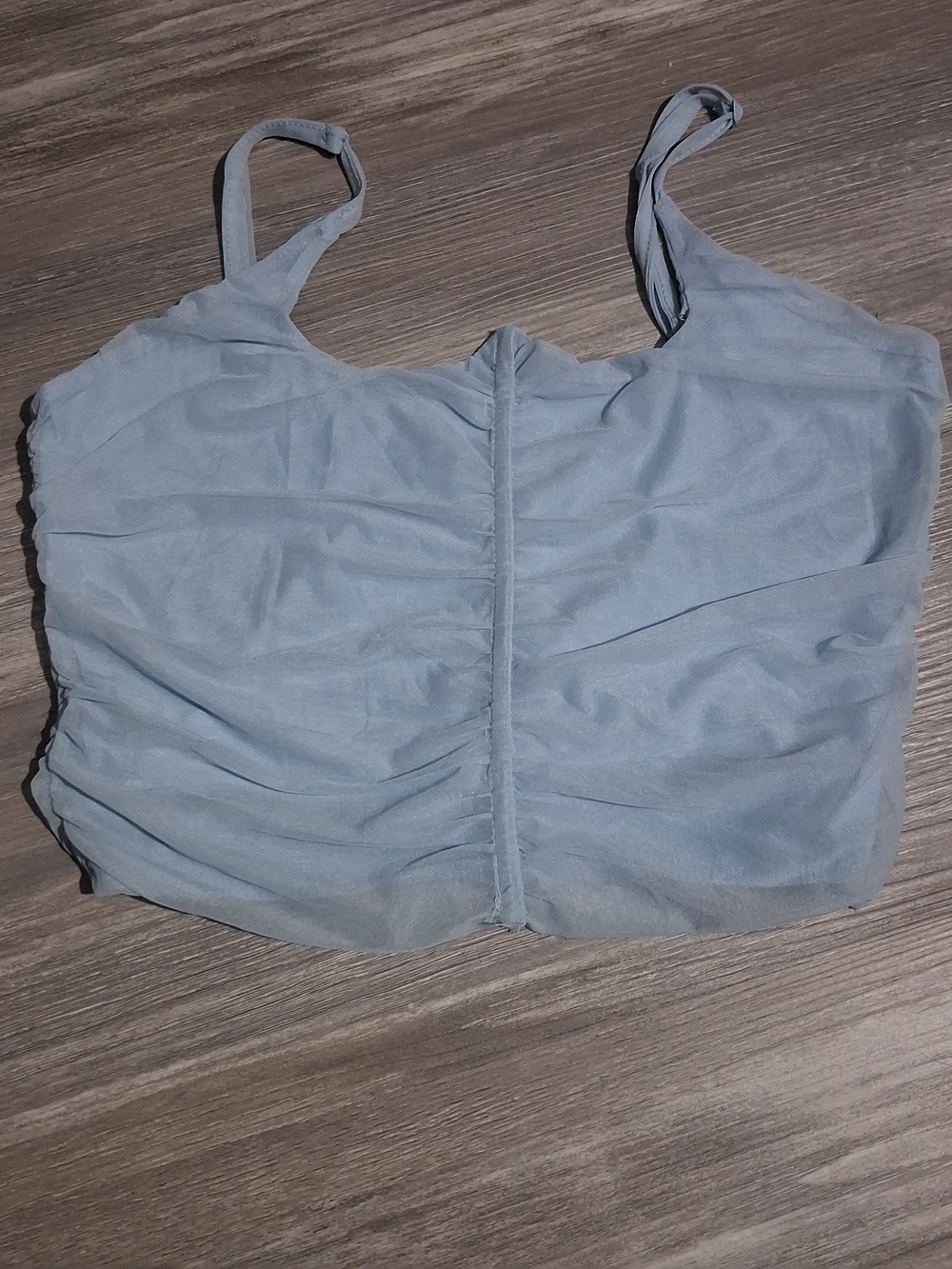 Ruched Light Blue Chiffon Crop Top with Adjustable Straps